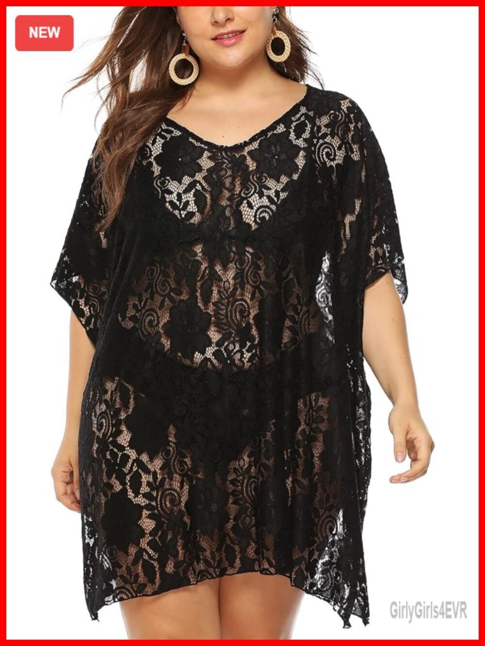 Women's Crochet Lace Beach Cover Up Swimsuit Coverup Sheer See-Through Plus Size